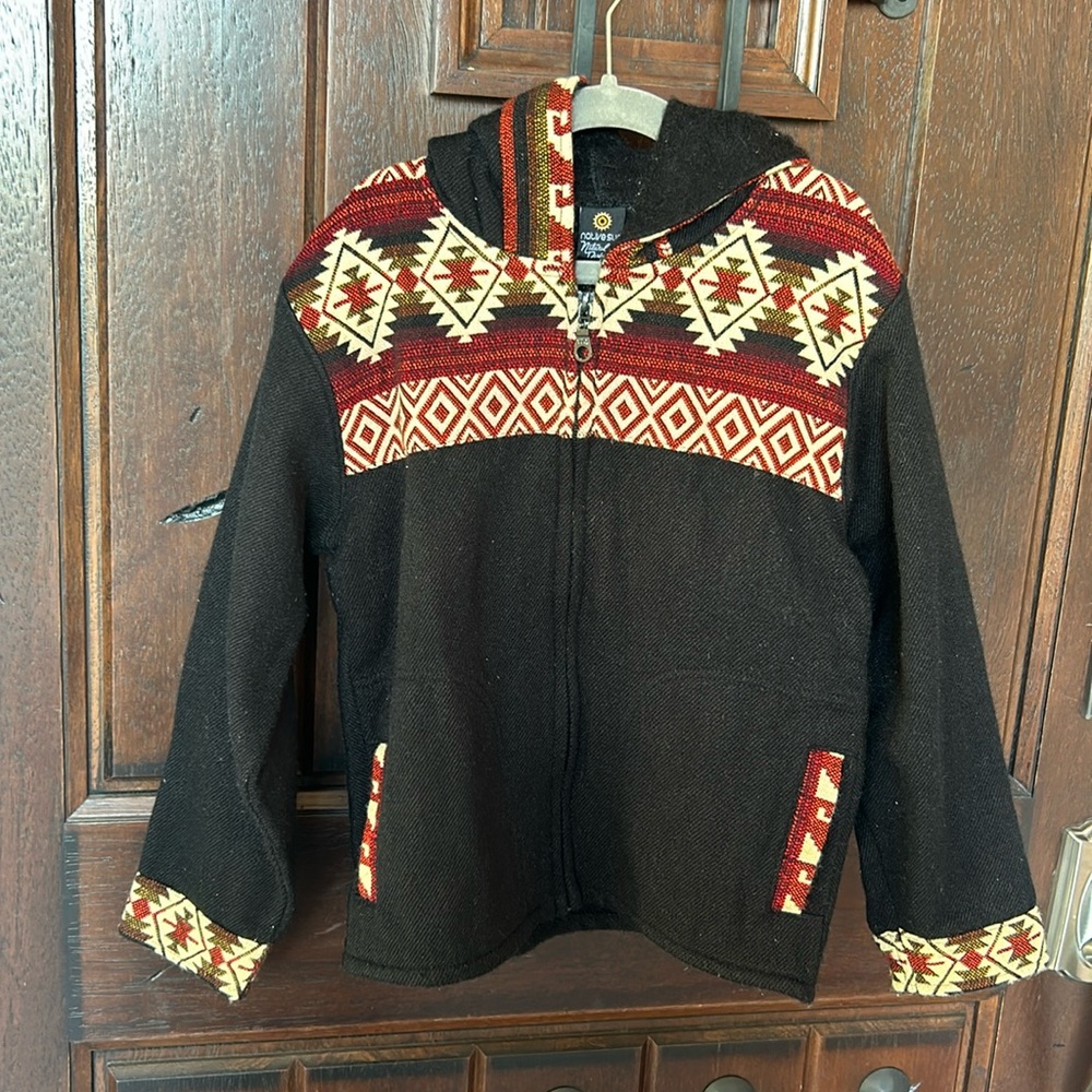 Aztec print zipper hooded jacket